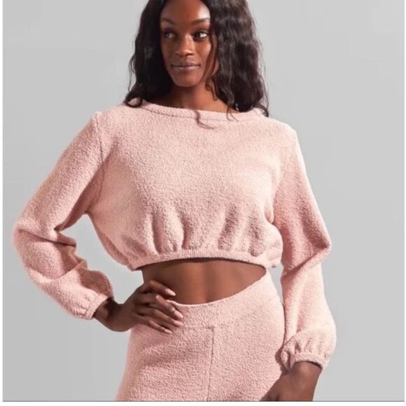 BuffBunny -Loop Yarn Crop Top Sweater Desert Rose Pink-Size XL - Picture 1 of 9